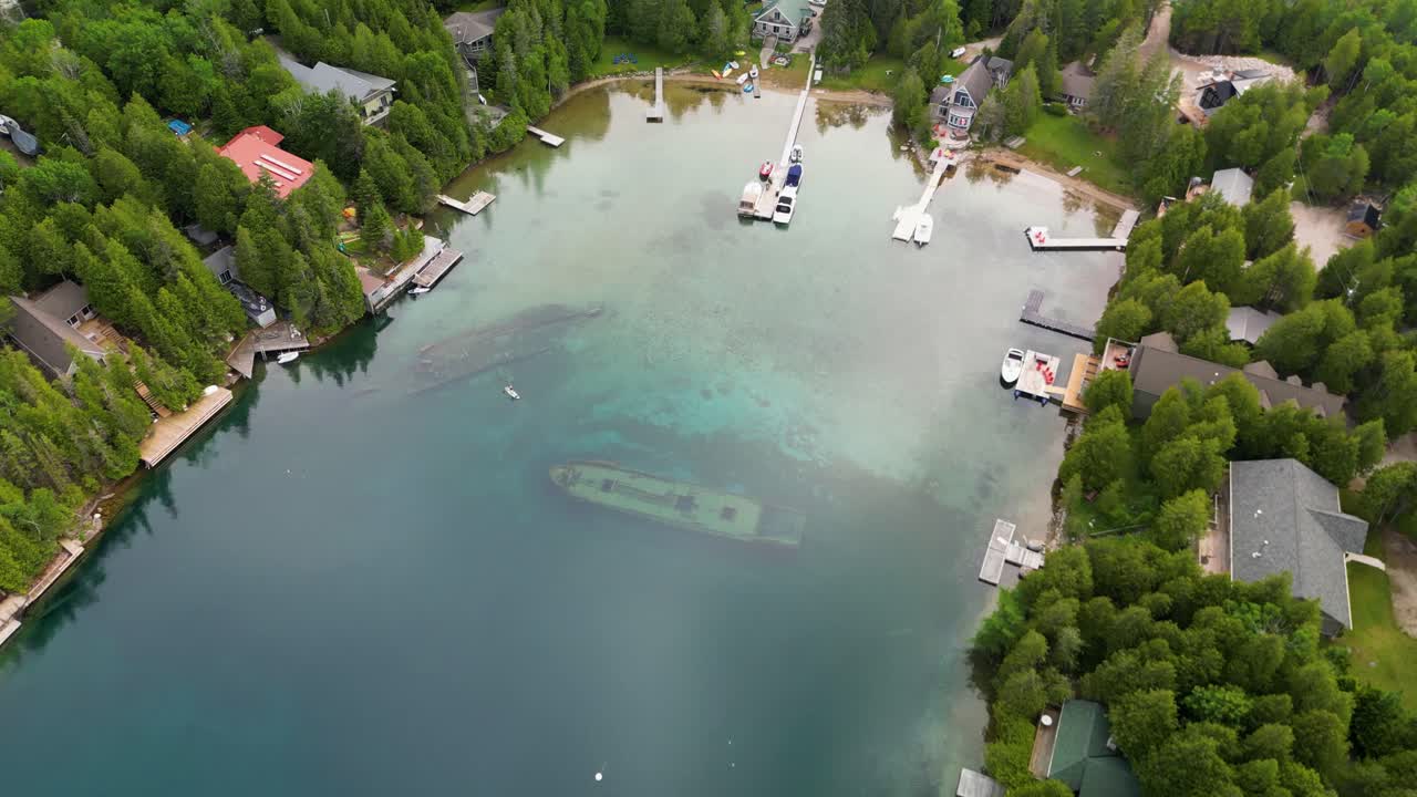 Aerial View of Shipwrecks in Crystal Clear Waters, Tobermory