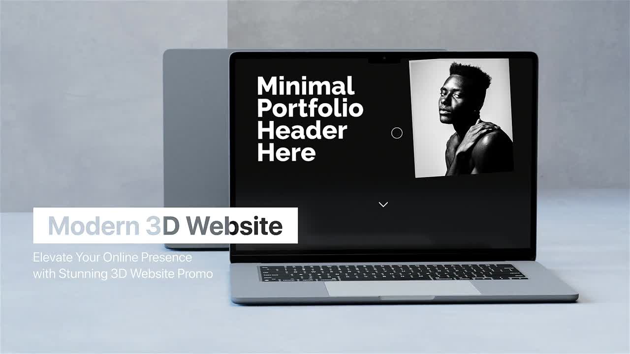 Minimal 3D-hjemmeside promoskabelon til porteføljefremvisning og moderne digital forretning