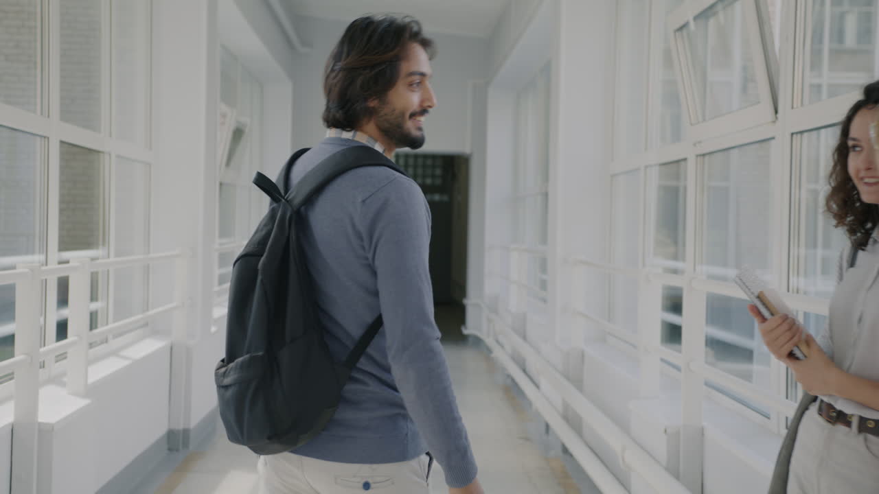 Students Talking in School Hallway