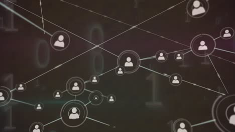 animation of network of connections and binary code over black background