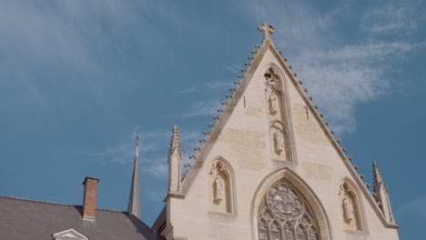 Church-of-the-Cambre-Abbey-in-Brussels,-Belgium---close-facade-shot