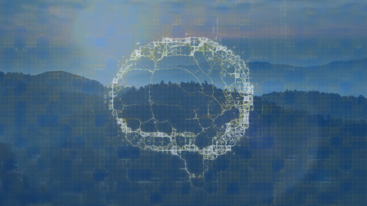 인간 뇌가 풍경 위에서 회전하는 애니메이션