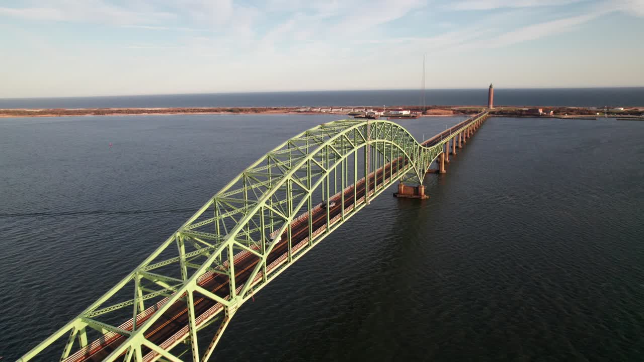 Robert Moses Causeway leading to Fire Island, 4K aerial shot, Long Island, NY