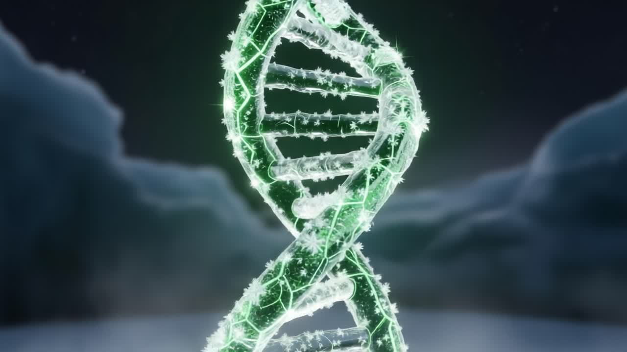 A Glowing Double Helix Structure Represents the Essence of Life's Genetic Code Surrounded by a Mystical Fog and Starry Night Sky