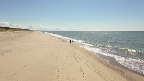 two women are walking along the beach