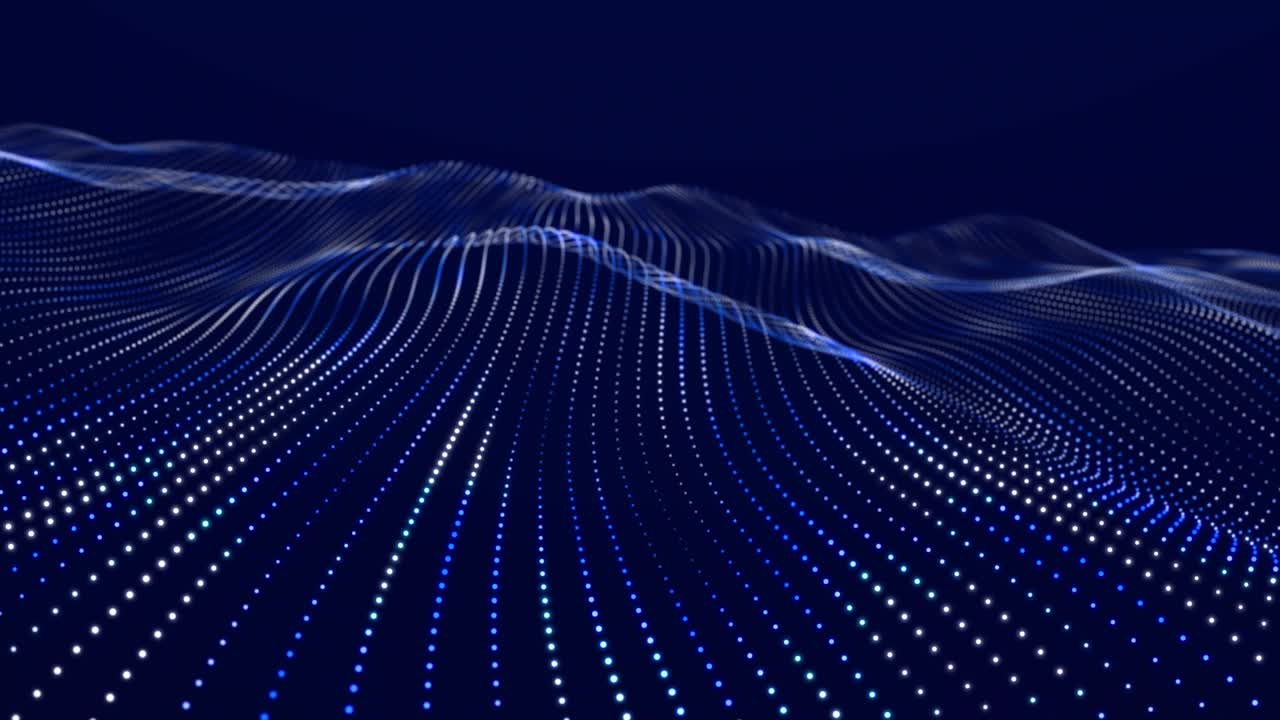 Dynamic wave with many points. Abstract dots movement background. Technology or science. 3d rendering. Seamless loop. 4K