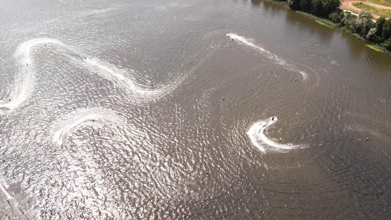 Aerial View of Jet Ski Race on a Lake