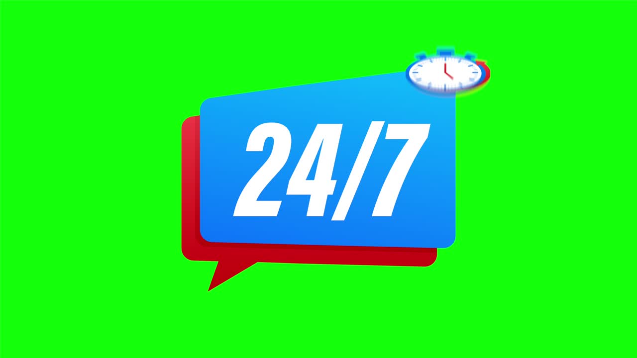 el concepto de servicio 24-7; abierto 24-7; icono de servicio de soporte; ilustración de stock.