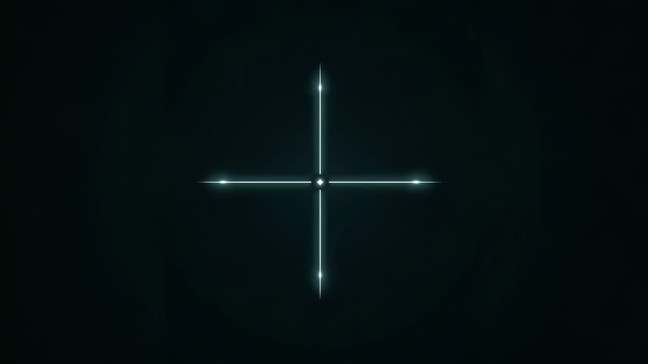 Extendiéndose desde una chispa, una cruz brillante que envía rayos sobre una viñeta oscura, un núcleo de diamante pulsante y destellos