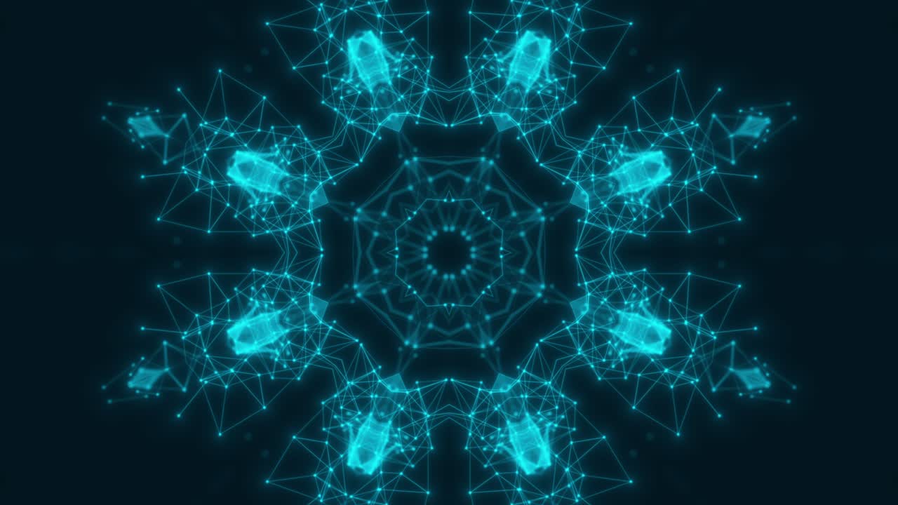 el caleidoscopio de neón de bucle azul de vj. animación sin costuras.