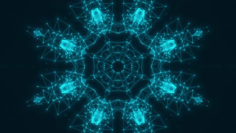 el caleidoscopio de neón de bucle azul de vj. animación sin costuras.