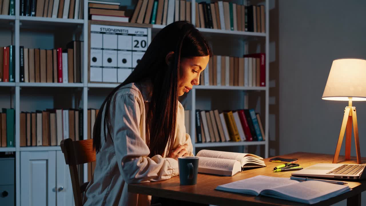 밤 늦게 공부하는 여자