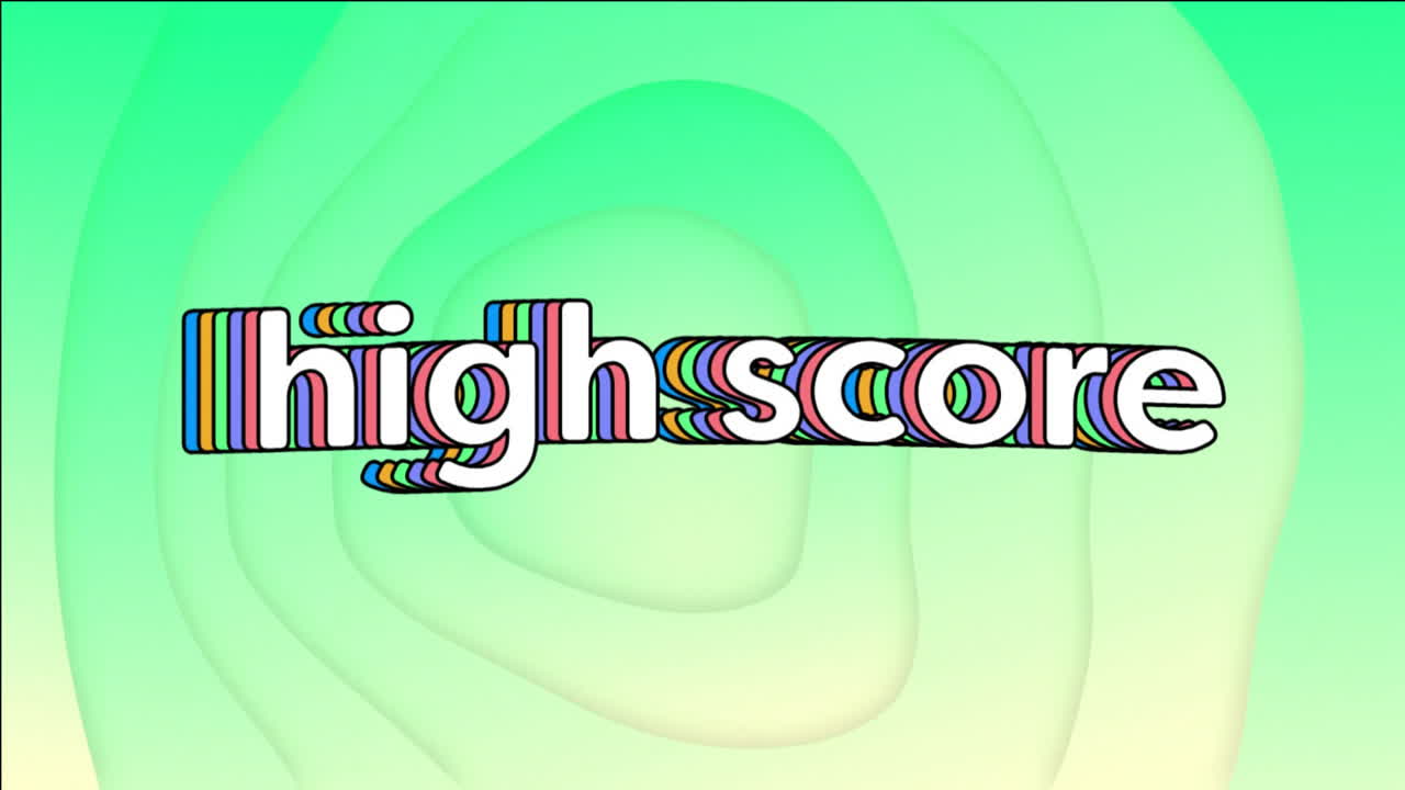 animación de texto de alta puntuación sobre fondo de gradiente verde con diseño en capas