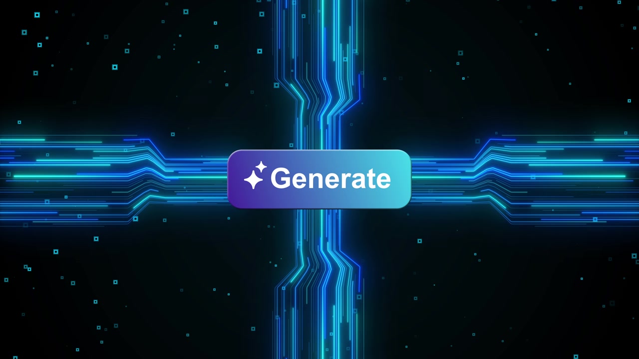 Digital Generate Button with Glowing Circuit Board Animation