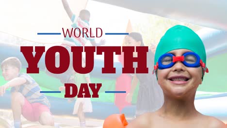 animation of world youth day text over diverse children