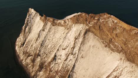 aerial view of a snowy cliff coastline