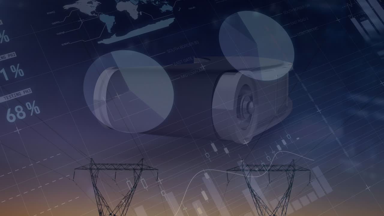 Animation of data processing over machine and pylons