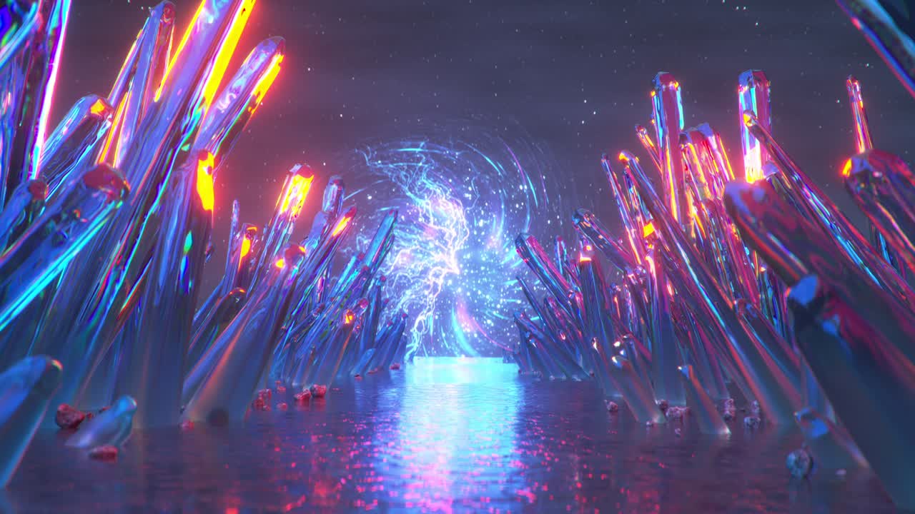 신비한 외계 행성의 보석 광물 3d 렌더링 애니메이션