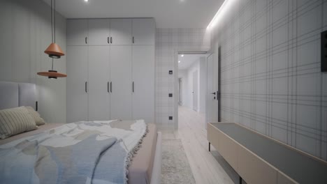 diseño y decoración de dormitorios interiores de lujo modernos. cama maestra de tamaño king.