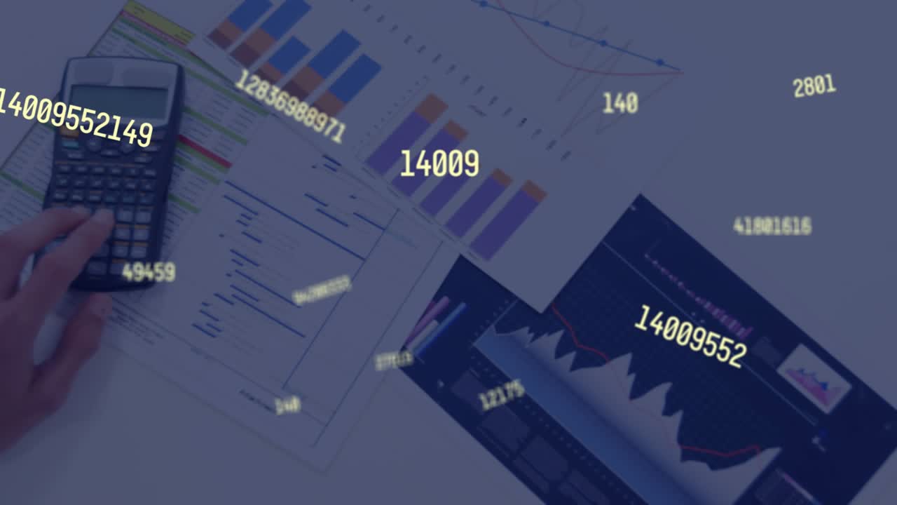 Animation af tal, der behandles over lommeregner og statistik