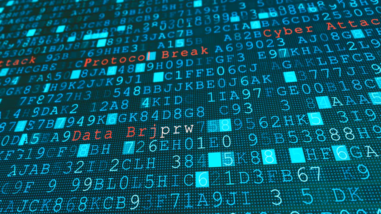 Digital wall virus data breach, system failure due to hacker server cyber attack