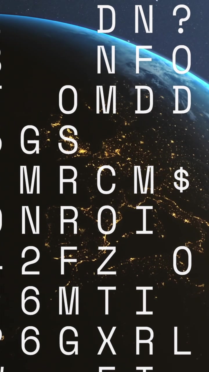 Animation of letters and numbers processing over globe