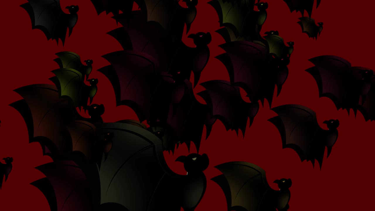 Halloween Bat - Halloween concept - Bats flapping their wings upwards -  Loopable - Hundreds of bat rush upwards - Halloween - Halloween flying bats endless loop - Bat Loopable - Red Background - Multi Color - А flock of bats