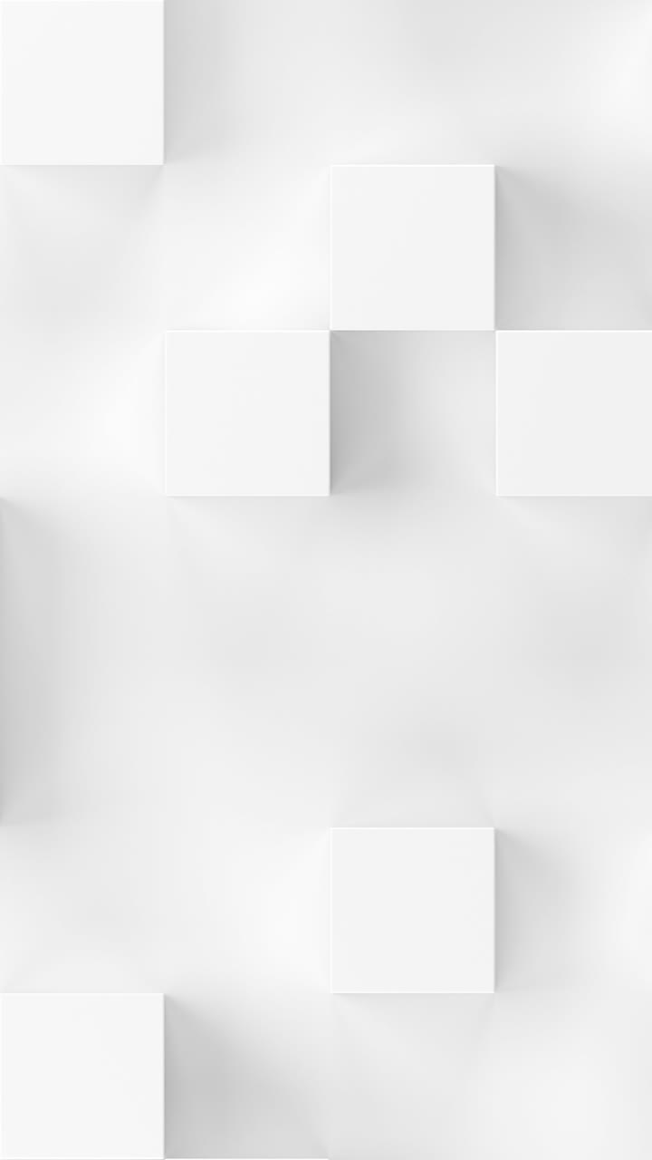 los cubos blancos giran y se mueven sobre un fondo blanco. vídeo en bucle vertical