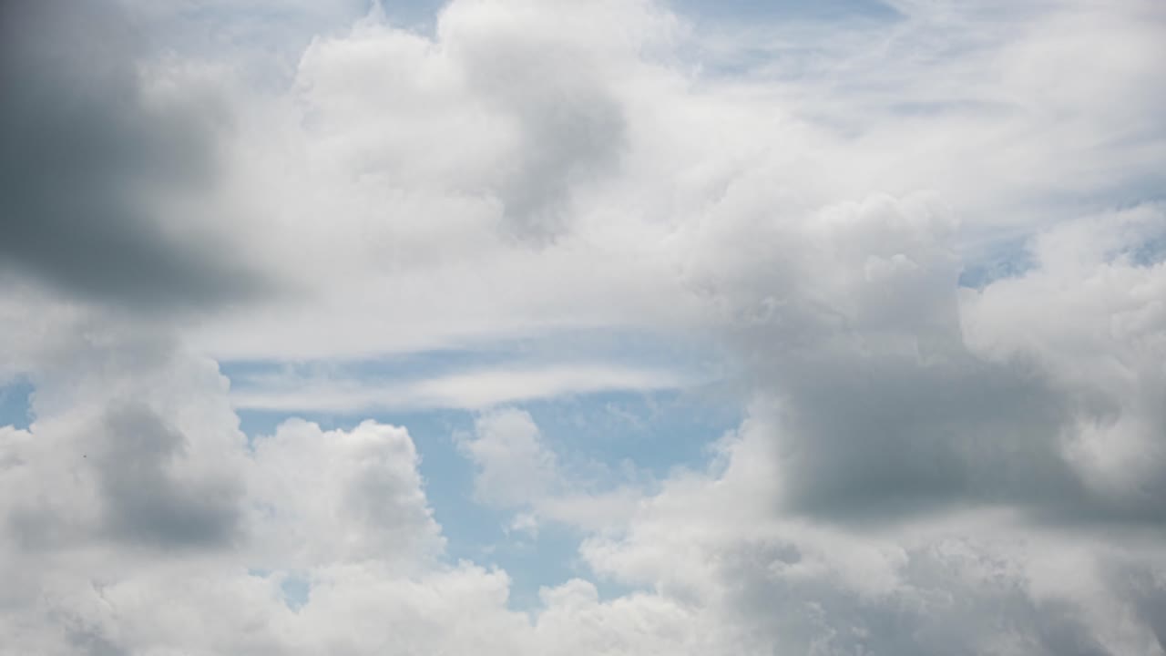 4K Timelaps of Fluffy Cumulus Storm Clouds Sweeping Across the Blue Sky