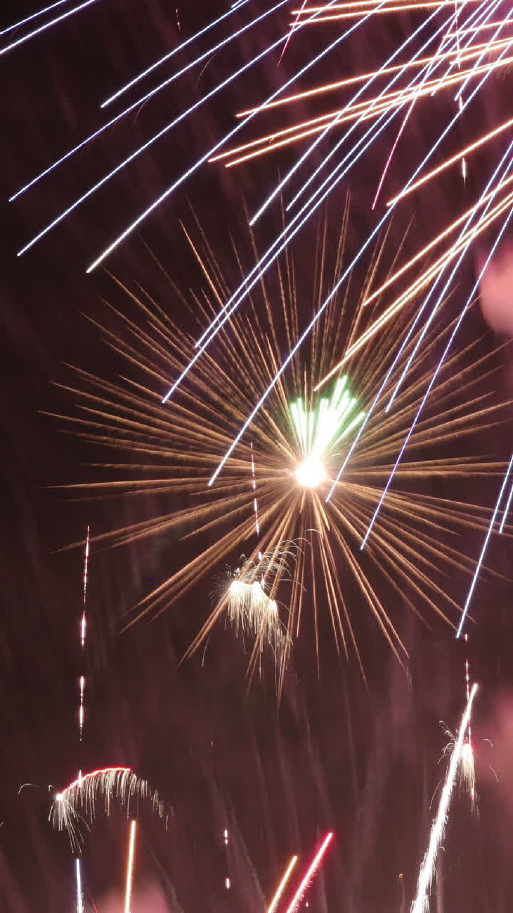exibição de fogos de artifício sobre o horizonte de barcelona vídeo em formato vertical