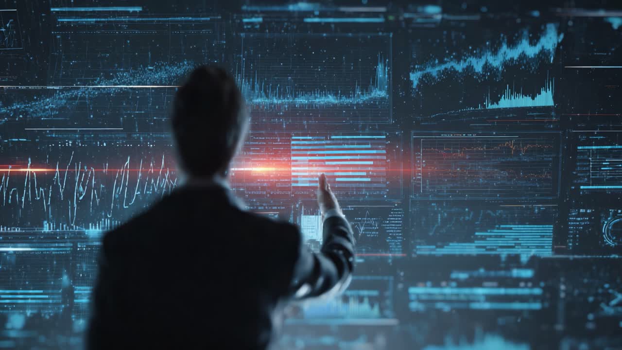 A Professional Analyzing Data Visualizations and Graphs in a High-Tech Environment, Utilizing Advanced Digital Interfaces for Insights and Decision Making