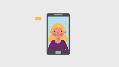 mujer de dibujos animados habla mensaje de burbuja teléfono inteligente