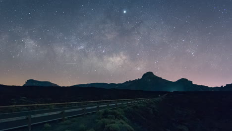 milky way rising along the eastern horizon and road as foreground