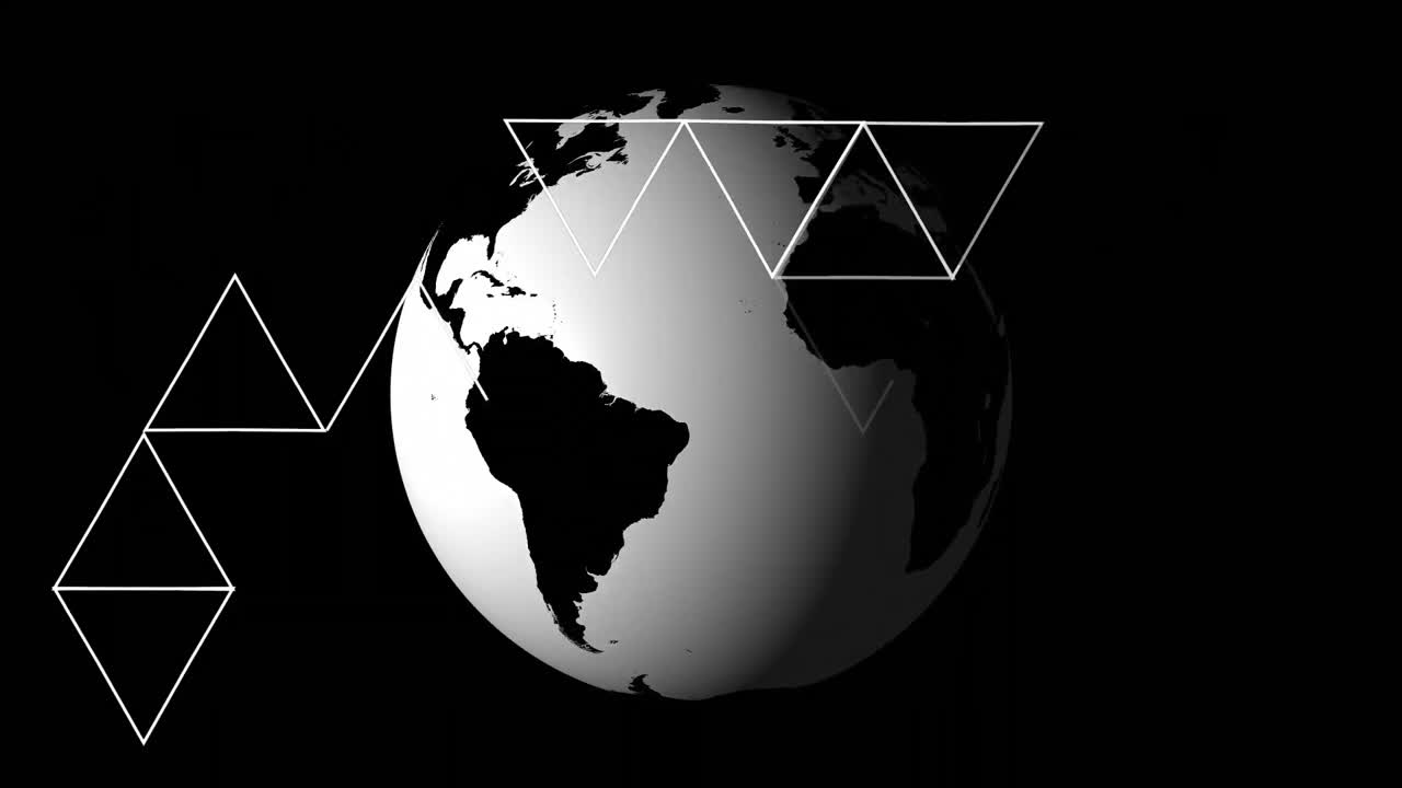 animación de triángulos sobre el globo sobre fondo negro