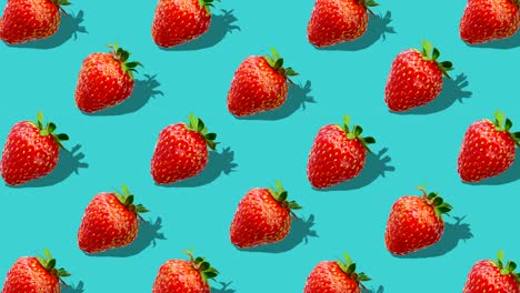 flat lay composition with strawberry berry on cyan background