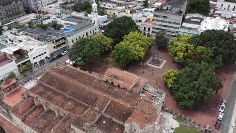 aerial view of columbus park and the cathedral nuestra señora de la encarnación in the colonial district of santo domingo in the dominican republic