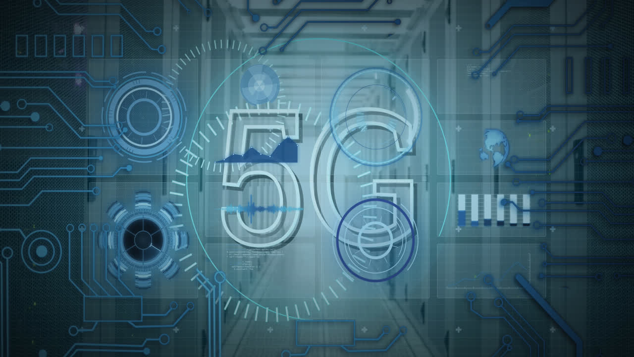 animación de 5g y círculos de procesamiento a través de servidores