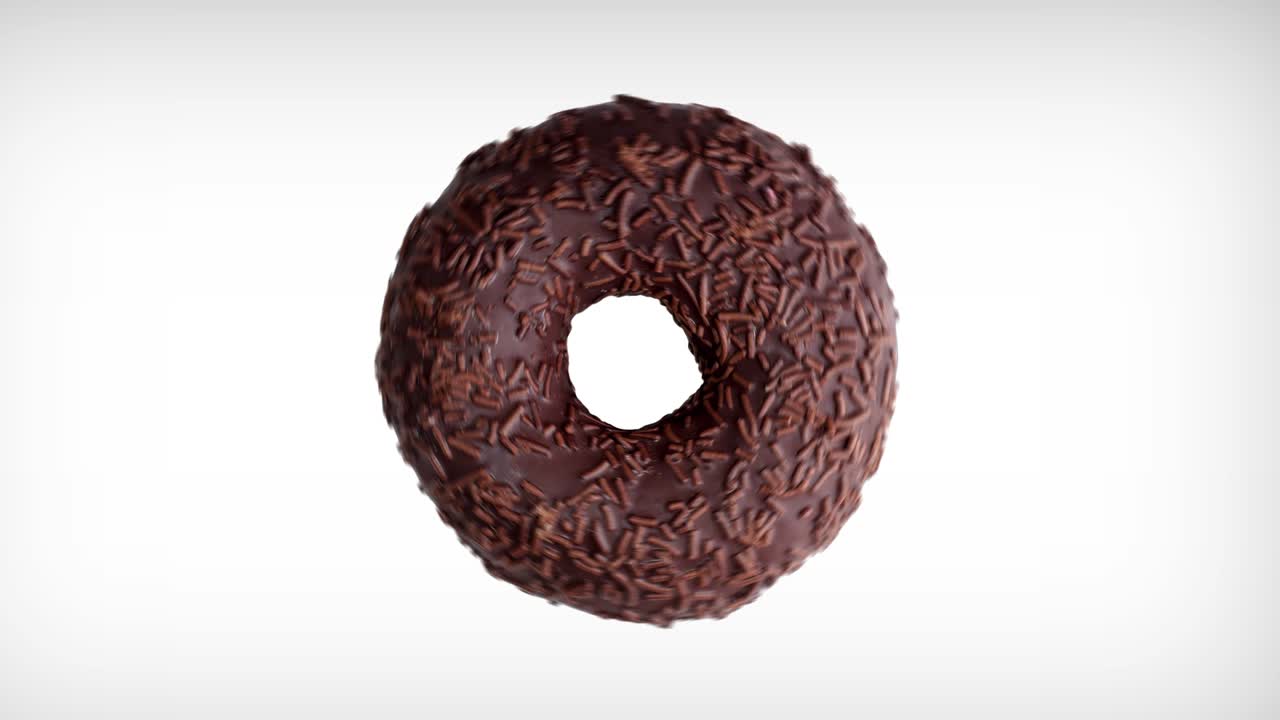 animación de rotación abstracta de una rosquilla de chocolate sobre un fondo blanco.