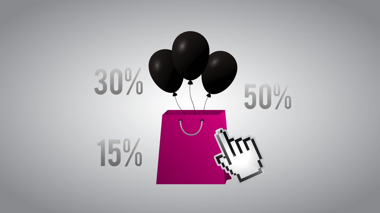 헬 풍선과 쇼핑 가방을 가진 판매 클리어런스 광고 포스터