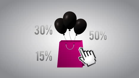 cartel comercial de autorización de venta con globos de helio y bolsa de compras