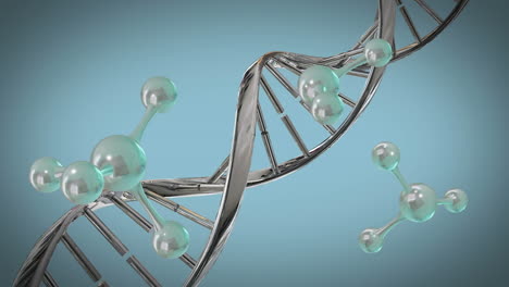 animación de micro 3d de moléculas y hebra de adn en fondo azul