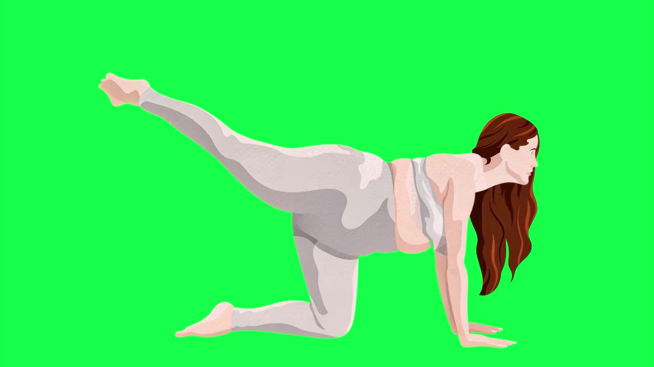 Animação de mulher grávida praticando ioga, vídeo em 4K transparente, tela verde