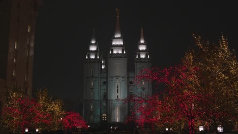 beautiful lights around the salt lake temple during christmas time in downtown salt lake city