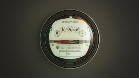 electricity measuring device. typical residential analog electric meter with a transparent plastic case showing household consumption in kilowatt hours. electric power usage.