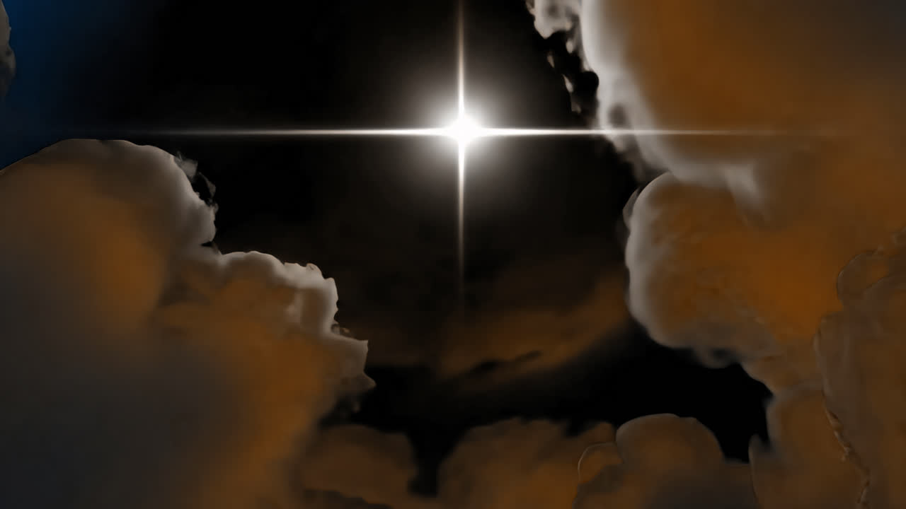 Sovrapposizione animata di luce celestiale tra le nuvole, video 4K trasparente, canale alfa, ProRes 4444