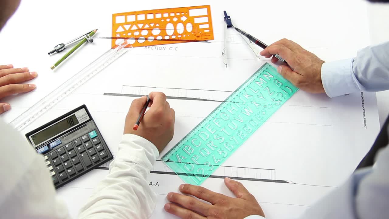 arquitecto usando regla y lápiz en el papel 1