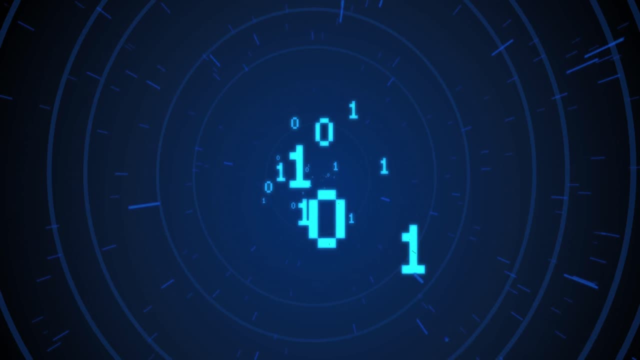 Animation of binary coding over circles on blue background