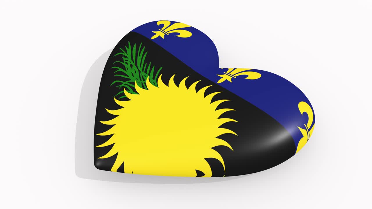 corazón con los colores y símbolos de guadeloupe sobre fondo blanco, bucle