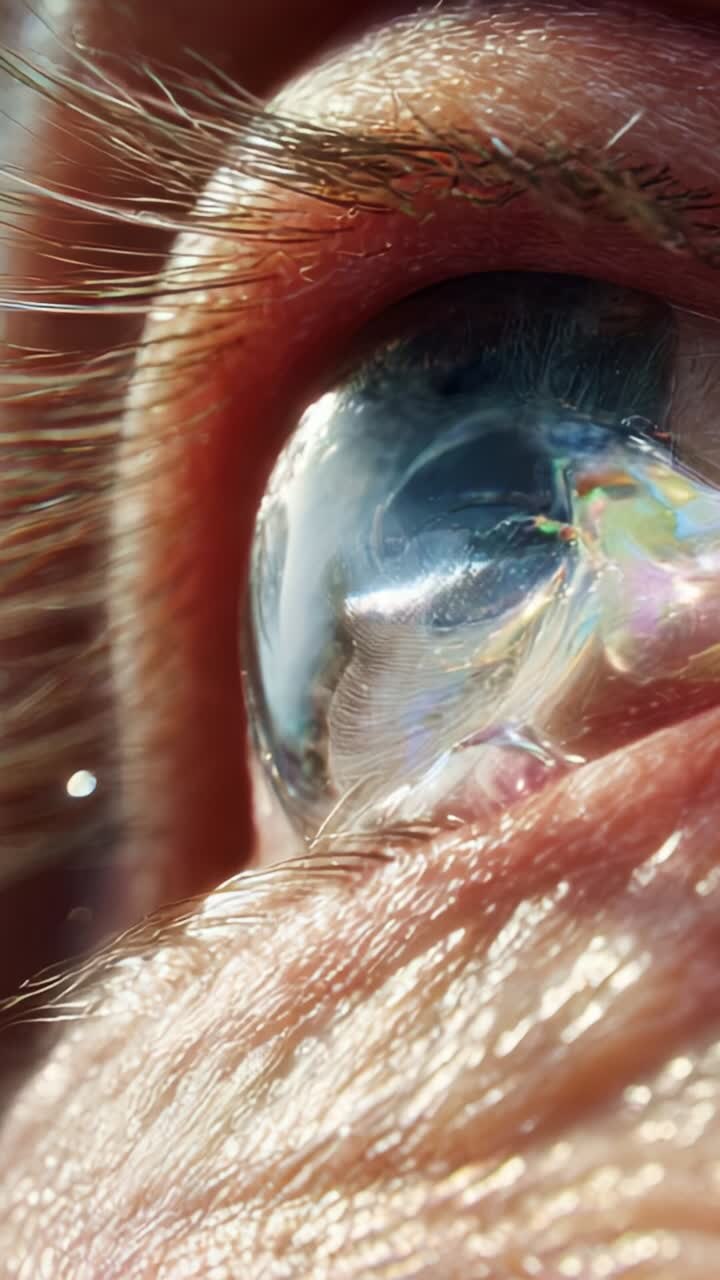 Close-Up View of a Human Eye Focusing on the Colorful Reflection Within the Iris and Cornea, Capturing Intricate Textures and Light Refraction Effects