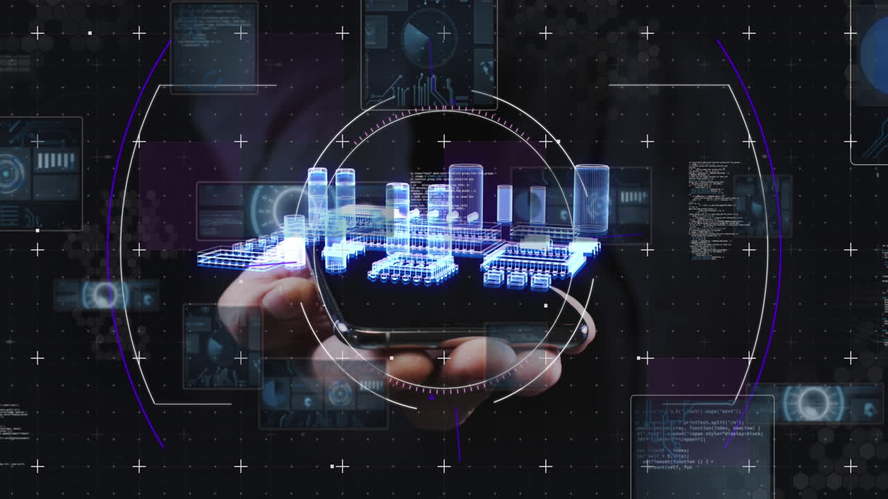 Animation of processor spinning and scope scanning over smartphone